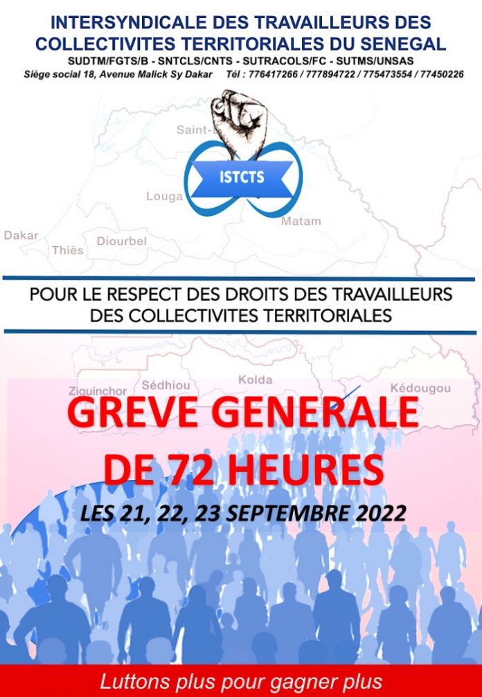 Société : Les travailleurs des collectivités territoriales annoncent une grève de 72 heures