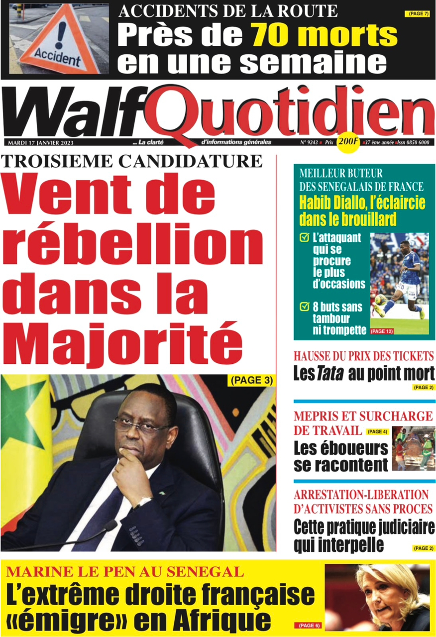 Ma revue de Presse: Retrouvez la Une des journaux parus ce mardi 17 janvier 2023