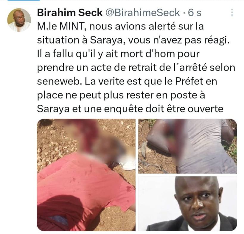 Violentes manifestations à Kédougou : Birahim Seck demande l&rsquo;ouverture d&rsquo;une enquête et le départ du préfet