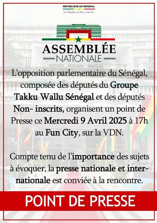 L&rsquo;opposition parlementaire du Sénégal annonce un point de presse ce mercredi