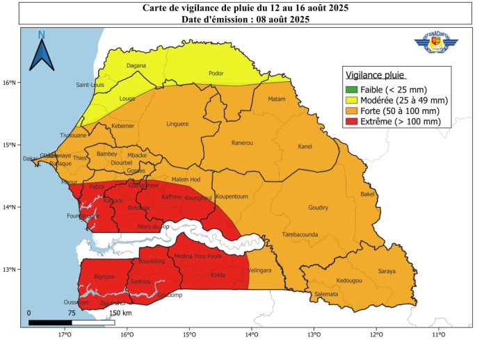 Spécial Météo – Deux vagues de fortes pluies attendues sur tout le Sénégal du 8 au 16 août