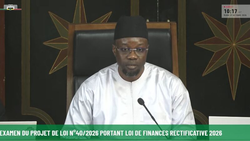 Ousmane Sonko Président Assemblée Nationale lors de la séance plénière du 27 Octobre 2026 sur le Projet de Loi de Finance Rectificative